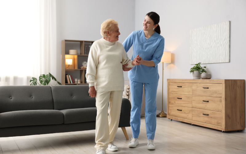 Caregiver and senior enjoying companionship at home